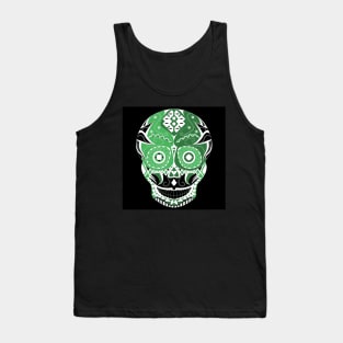 green skull in jade pattern mandala ecopop of the death, dia de los muertos mexico Tank Top